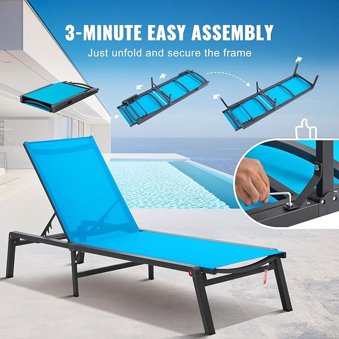 VEVOR 2 Pcs Chaise Lounge Chairs Outdoor, Aluminum Patio Lounge Chair with Adjustable 5-Position - Photo 7