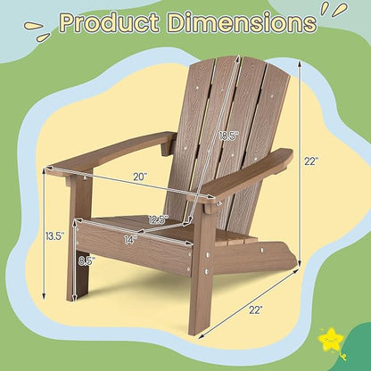 KOTEK Kids Adirondack Chair, Plastic Toddler Lawn Chair with Ergonomic Seat, Wood-Grain Texture, Easy to Assemble, All-Weather Outdoor Kids Chairs for Patio, Garden, Backyard (Taupe)