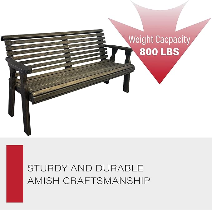 Amish Casual Heavy Duty 5 Foot Roll Back Outdoor Bench in Dark Walnut Stain - Amish Made in The USA from Treated Pine for Outdoor Durability, 700 Lb Weight Capacity