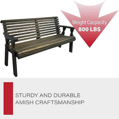 Amish Casual Heavy Duty 5 Foot Roll Back Outdoor Bench in Dark Walnut Stain - Amish Made in The USA from Treated Pine for Outdoor Durability, 700 Lb Weight Capacity