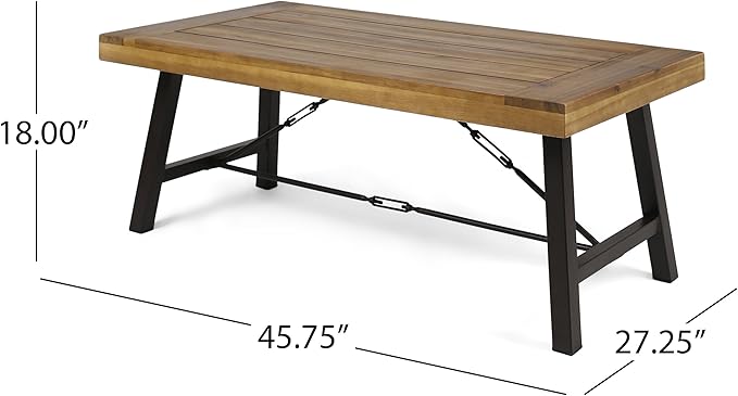 Christopher Knight Home Catriona Outdoor Acacia Wood Coffee Table, Teak Finish / Rustic Metal Brown and Black - Photo 3