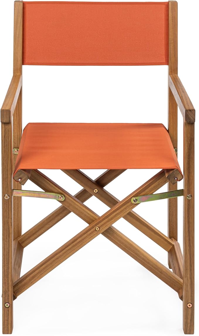 JONATHAN Y DRC1000C-SET2 Cukor Classic Vintage Outdoor Acacia Wood Folding Director Chair with Canvas Seat Classic, Vintage, Mid-Century, Modern, Traditional, Coastal, Orange/Teak Brown (Set of 2)