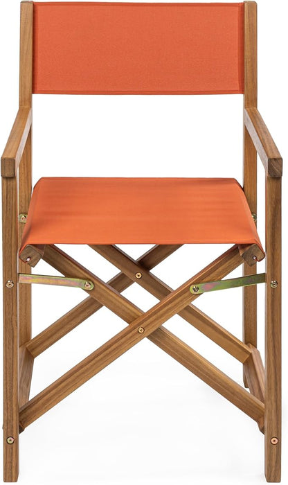 JONATHAN Y DRC1000C-SET2 Cukor Classic Vintage Outdoor Acacia Wood Folding Director Chair with Canvas Seat Classic, Vintage, Mid-Century, Modern, Traditional, Coastal, Orange/Teak Brown (Set of 2)