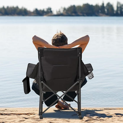 Oversized Rocking Camping Chair with Headrest & Cup Holder - 400lbs Capacity, 600D Oxford Fabric, Easy Fold Portable Outdoor Rocker Chair for Camping, Backyard, Beach, Deep Gray
