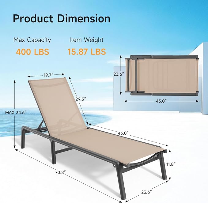 ONBRILL Aluminum Chaise Lounge Chair Outdoor - Photo 2