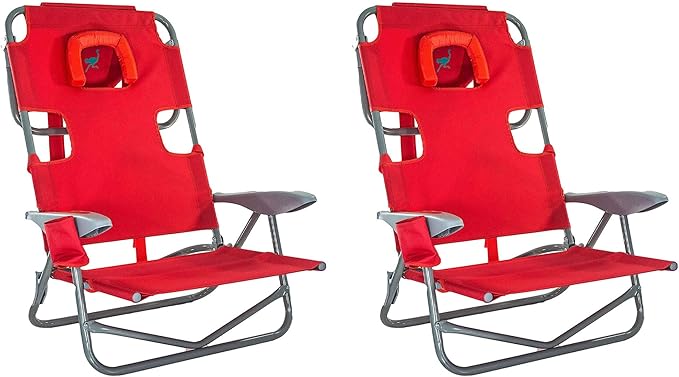 Ostrich On-Your-Back Portable 9.6-Pound Folding Reclining Outdoor Camping Lawn Chair with 5 Adjustable Positions, Red (2 Pack)