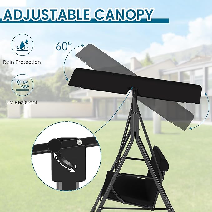 Durable Outdoor Glider Swing with Canopy，Patio Garden Bench and Stand for Backyard, Porch, or Lawn - Photo 4