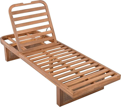 Acacia Wood Patio Chaise Lounge, Outdoor Lounge Chairs with Cushions and Adjustable Reclining Backrest, All Weather Reclining Chairs for Poolside, Backyard, Garden