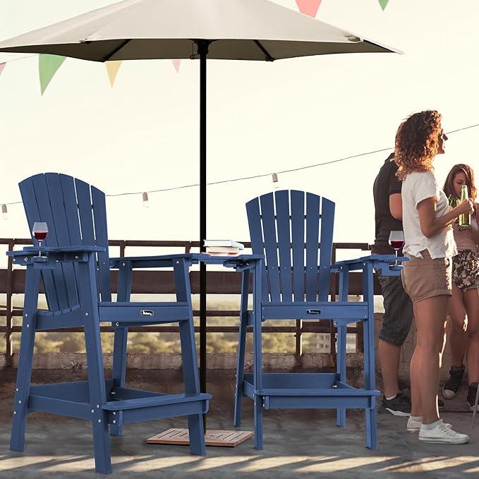 FUNBERRY Tall Adirondack Chair, All Weather High Top Balcony Chairs with Cup Holder