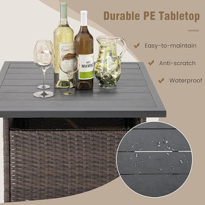 Tangkula Outdoor Wicker Table, Rattan Coffee Table with Umbrella Insert Hole, HDPE Tabletop & Sturdy Metal Frame, Patio Umbrella Side Table Stand for Backyard, Garden, Poolside (Mix Brown)