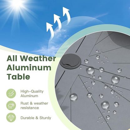 Outdoor Patio Round Dining Table for 4, 40.7" x 40.7" Sleek Aluminum Dining Table with Umbrella Hole for Backyard Garden Lawn Deck, Dark Grey