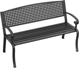 Outdoor Bench, 50.4" Patio Metal Frame Garden Bench with Backrest and Curved Armrests for Lawn Backyard, Black - Photo 3