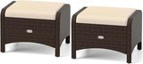 RELAX4LIFE Wicker Outdoor Ottomans for Patio - Set of 2 Rattan Footstools w/Removable Cushions - Photo 1