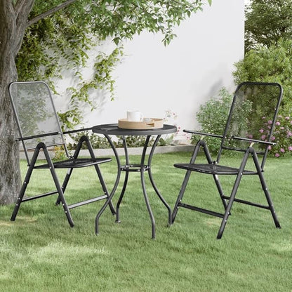 Folding Garden Chair Set of 2 Anthracite, 24 x 22.2 x 41.7 in Metal Frame with 7-Position Reclining for Patio or Apartment Balcony, Stackable Outdoor Lounge Seating