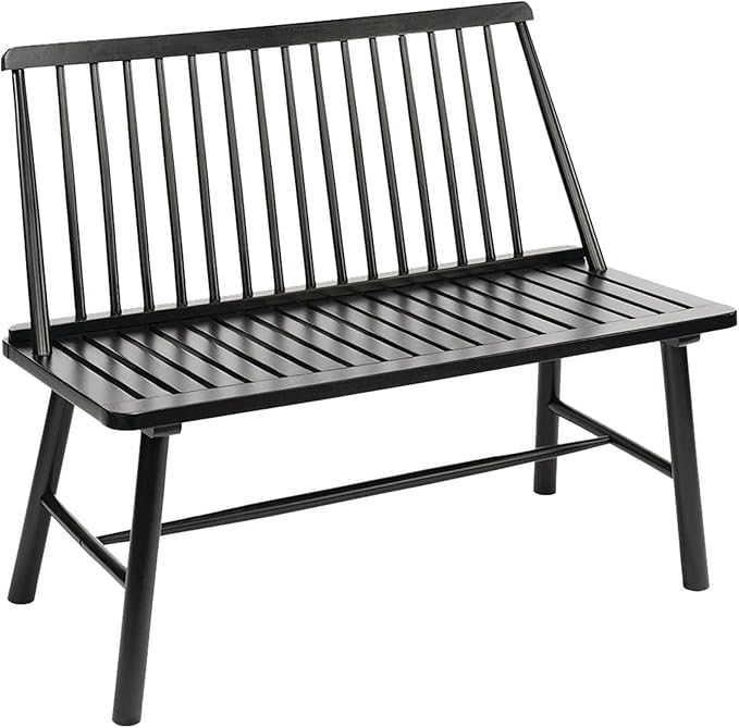 Jack Post 4 Feet Durable Hardwood Farmhouse Bench for Patio, Black (Open Box)