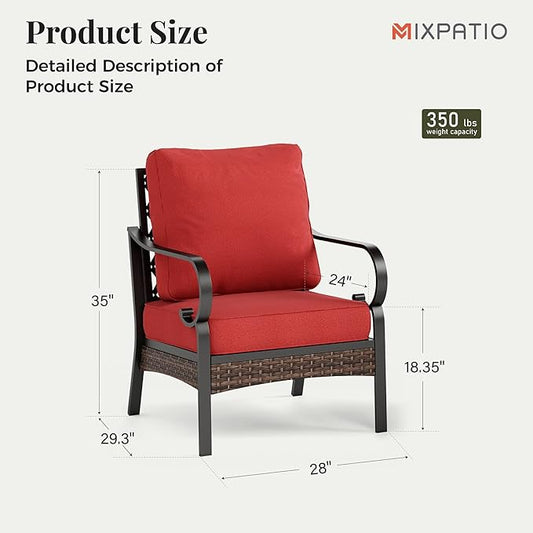 Outdoor Patio Leg Sofa Chairs Set of 2 Steel Frame Porch Furniture with Deep Seating and 5.75" Cushions for Lawn Backyard Deck, Red