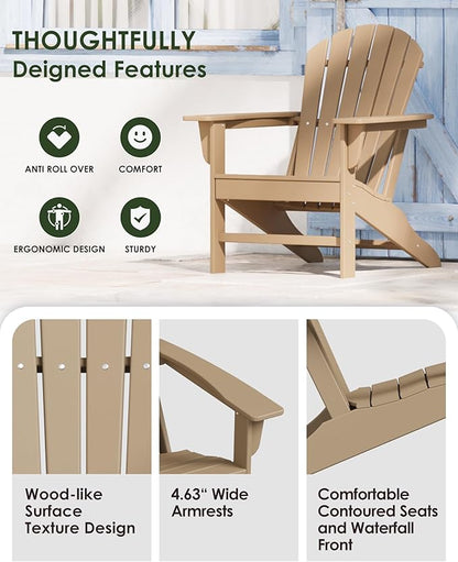 Poly Lumber Adirondack Chair, HDPE All-Weather Resistant Outdoor Patio Chairs, Pre-Assembled Outdoor Fire Pit Chair for Pool, Deck, Backyard, Garden, Weather Wood