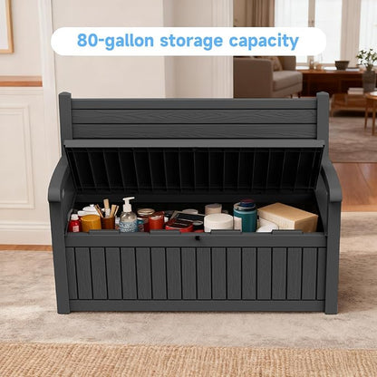 51.06" L x 24.17" W x 35.24" H Outdoor Storage Bench - 70 Gallon Weather-Resistant Resin Rattan-Look Seat (500 lbs Capacity) (Black)