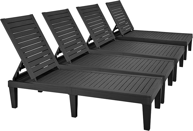 YITAHOME Patio Chaise Lounge Set of 4, Adjustable Outdoor Chaise Lounge with 265lbs Weight Capacity for Backyard, Poolside, Lawn, Waterproof & Easy Assembly (Black)