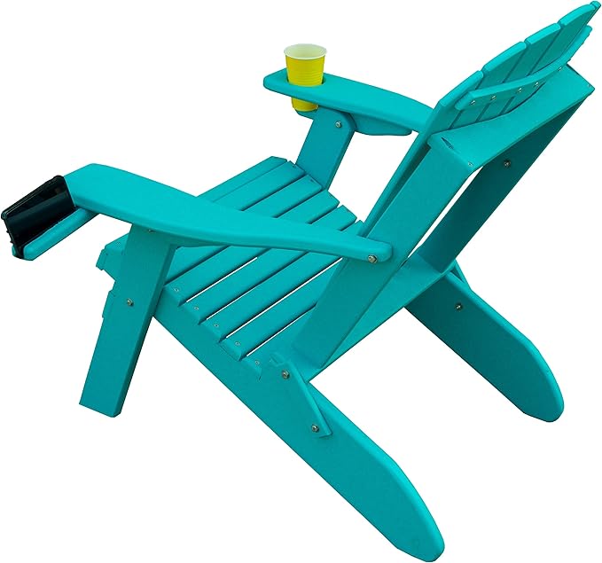 Furniture Barn USA Poly Folding Adirondack Chair with Smart Phone Holder, Aruba Blue