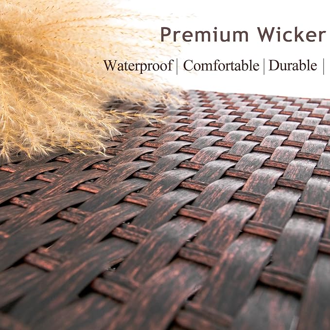 DIMAR GARDEN Outdoor Coffee Table Wicker Patio Side Table with Glass Top,19.7in Mixed Brown - Photo 3