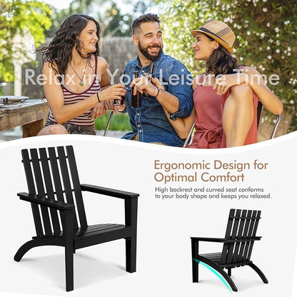 Tangkula Adirondack Chair Acacia Wood Outdoor Armchairs, Weather Resistant for Patio Garden Backyard Deck Fire Pit, Lawn Porch Furniture & Lawn Seating, Campfire Chairs, Adirondack Lounger (2, Black)