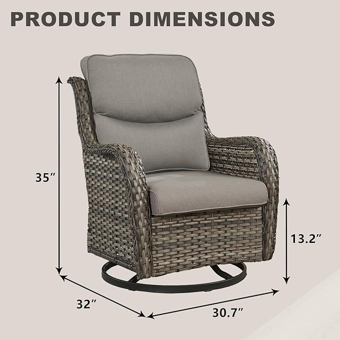 Rilyson Wicker Rocking Chair Swivel Chairs - 2 Piece Rocker Patio Chairs Set Rattan Rocking Chair for Outdoor Porch Deck Garden Backyard (Mixed Grey/Grey/Smile)
