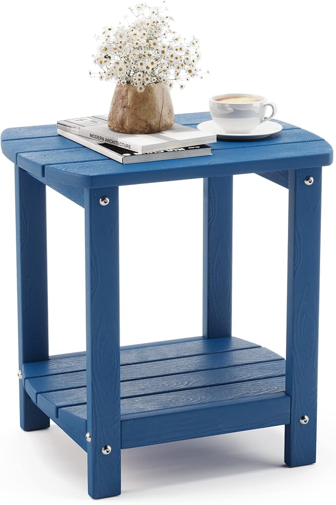 LUE BONA Adirondack Outdoor Side Table, Navy Blue HDPS Outdoor Patio End Table Weather Resistant, Pool Composite Plastic Morden Side Table for Patio, Pool, Porch, Garden, Lawn