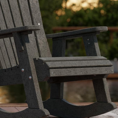 Wildridge Heritage Adirondack Rocking Chair, Dark Gray - Outdoor Weather Resistant HDPE Rocking Chair for Patio, Deck, Fire Pit