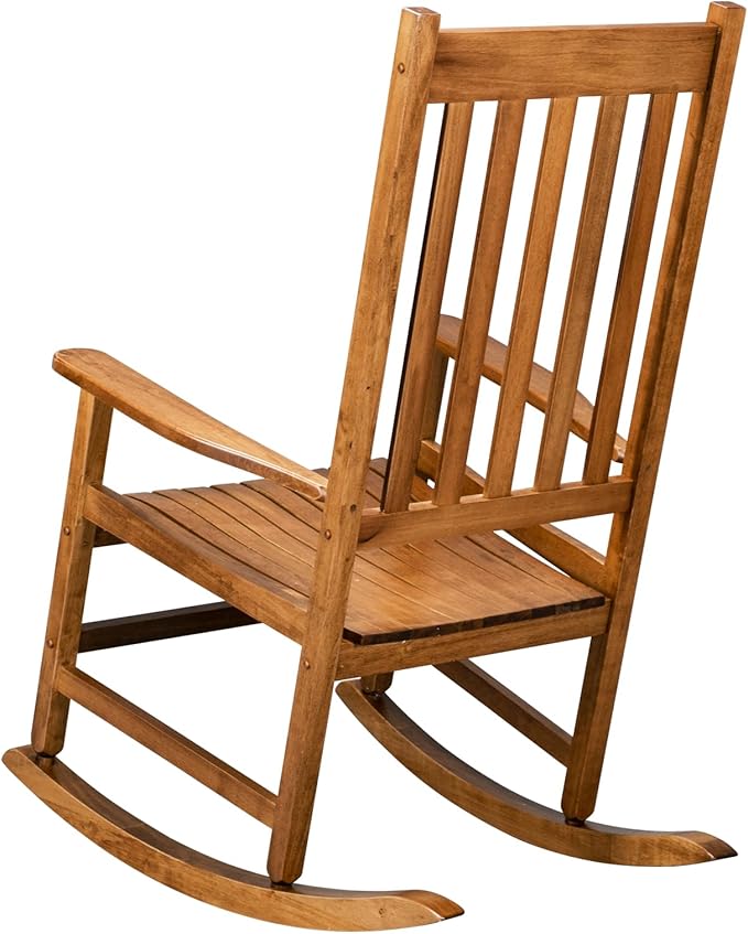 Square Wooden Rocking Chair Classic Comfort Durable Solid Wood Frame Easy Assembly Relaxing Morning Coffee & Conversations for Indoor Outdoor Front Porch Backyard Lawn Garden Original Color