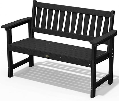 YEFU Outdoor Bench 2-Person Seat: HIPS Outdoor Benches Weatherproof - Comfortable & Heavy Duty Garden Bench for Indoor Outside Patio Front Porch Backyard Park, Black