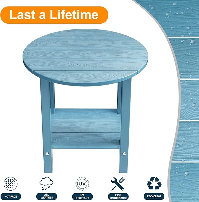 MXIMU Round Outdoor Side Table Adirondack Tables 18 Inch Chairside End Tables with Storage Shelf - Photo 6