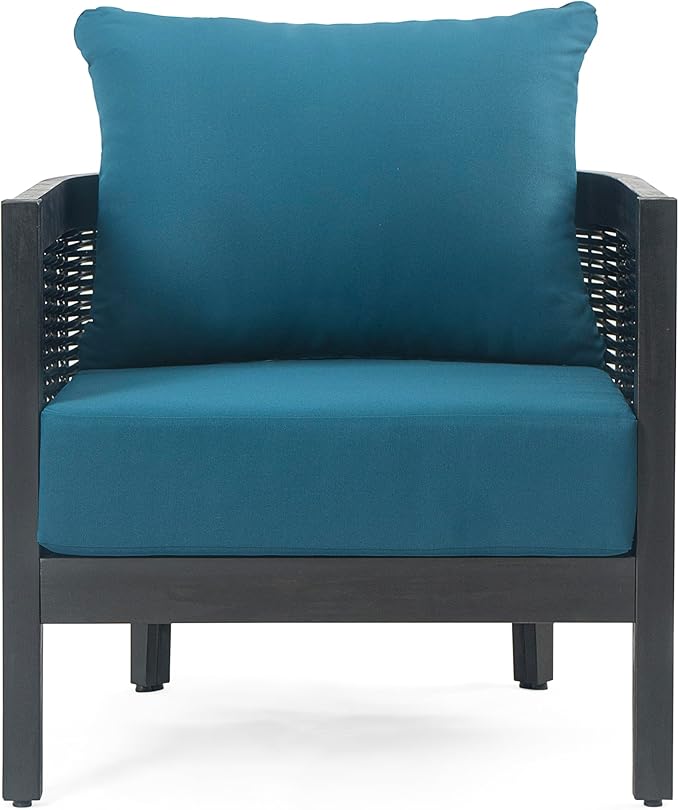 Merax Single Outdoor Acacia Wood Wicker Club Chair with Cushion,Patio Furniture Conversation Seat for Backyard Garden