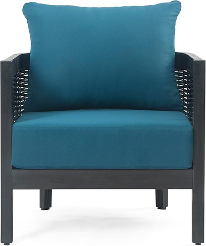 Merax Single Outdoor Acacia Wood Wicker Club Chair with Cushion,Patio Furniture Conversation Seat for Backyard Garden