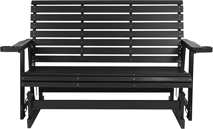 Poly Lumber Patio Glider with Cup Holders, High Backrest and Deep Contoured Seat, HIPS Material, All-Weather Resistant - Photo 8