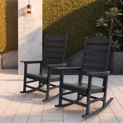 Rocking Chair Set of 2,All Weather Courtyard for Outside Balcony Gardens，High Back Outdoor Rocking Chair with 360lbs，Black