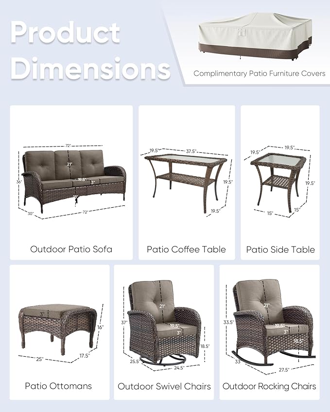10-Piece Patio Furniture Set-Patio Rocking Chairs Set of 4 Outdoor Rattan Sofa Sets with Coffee Table Outdoor Patio - Photo 7