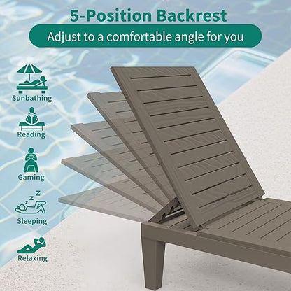 YITAHOME Patio Lounge Chair Set of 4, Outdoor Chaise Lounge with 5-Position Backrest, 265lbs Weight Capacity for Backyard, Poolside, Waterproof & Easy Assembly (Taupe)