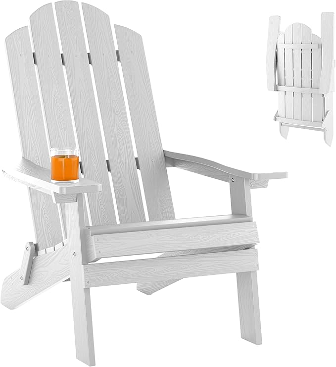 MXIMU Folding Adirondack Chair for Outdoor: Easy Assembly and Comfortable Adirondack Chairs - Foldable Composite Fire Pit Chairs - All Weather Plastic Chair for Outside Patio Lawn Garden Backyard Use