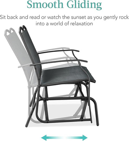 Best Choice Products 2-Person Outdoor Patio Swing Glider Steel Bench Loveseat Rocker for Deck, Porch w/Textilene Fabric, Steel Frame - Dark Gray