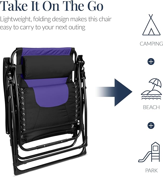 Best Choice Products Oversized Padded Zero Gravity Chair, Folding Outdoor Patio Recliner - Photo 6