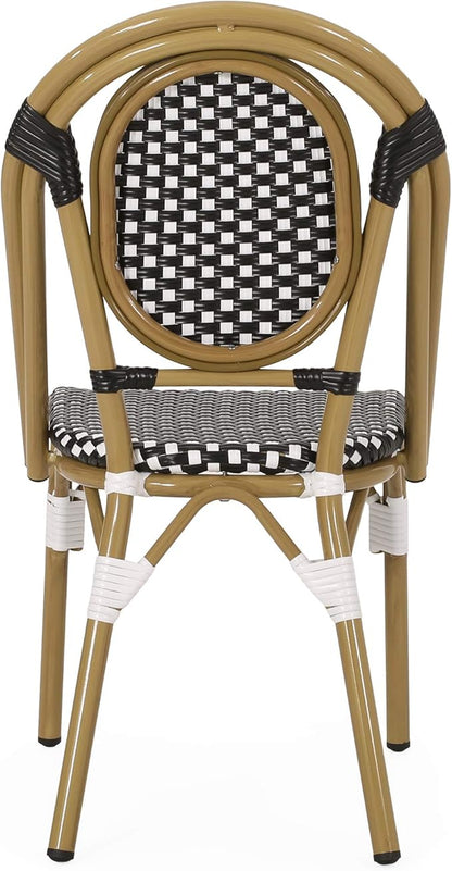 Gwendolyn Outdoor French Bistro Chairs (Set of 2), Black, White, and Bamboo Finish