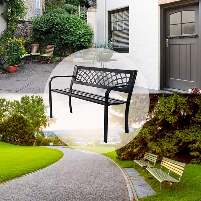 Garden Bench Outdoor Bench with Plastic Backrest for Patio Metal Bench Park Bench or Yard Porch Clearance Work Entryway - Photo 8