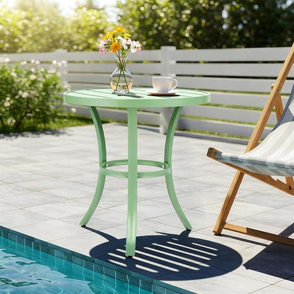 Outvita Outdoor Round Side Table, Small Metal End Table Black Coffee Table for Patio Lawn Garden Living Room Bedroom Sturdy (Single Layer, Light Green)