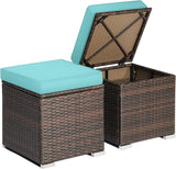 RELAX4LIFE Wicker Outdoor Storage Ottoman, 2-Piece Rattan Footstool w/Removable Cushion - Photo 1