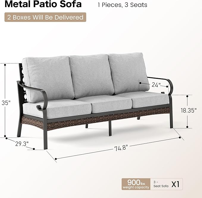 Metal Patio Furniture Sofa with 5.75" Extra Thick Cushion - Photo 2