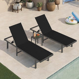 Pool Lounge Chairs Set of 3 (2 Loungers + 1 Side Table)，Outdoor Lounge Chairs with Wheels and 5-Position Recliner - Photo 1
