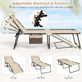 Giantex 2-Pack Lounge Chair Outdoor, Folding Tanning Chair with 4 Adjustable Positions, Removable Headrest, Footrest - Photo 6