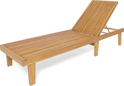 LUMISOL Outdoor Chaise Lounge Chair, Acacia Wood Frame Sunbathing Pool Lounger with 5-Position Adjustable Backrest, Patio Portable Reclining Lounger Chair for Deck, Poolside, Yard, Teak