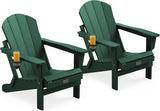 SERWALL Foldable Adirondack Chair Set of 2 for Patio Garden All Weather Adirondack Chairs with Cup Holder Outdoors Fire - Photo 1